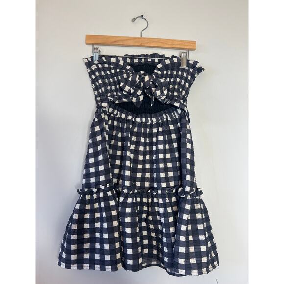 NEW SEA New York Pucker Gingham Cover Up Tie Ruffles Strapless Mini Dress S: XzS - Picture 4 of 8